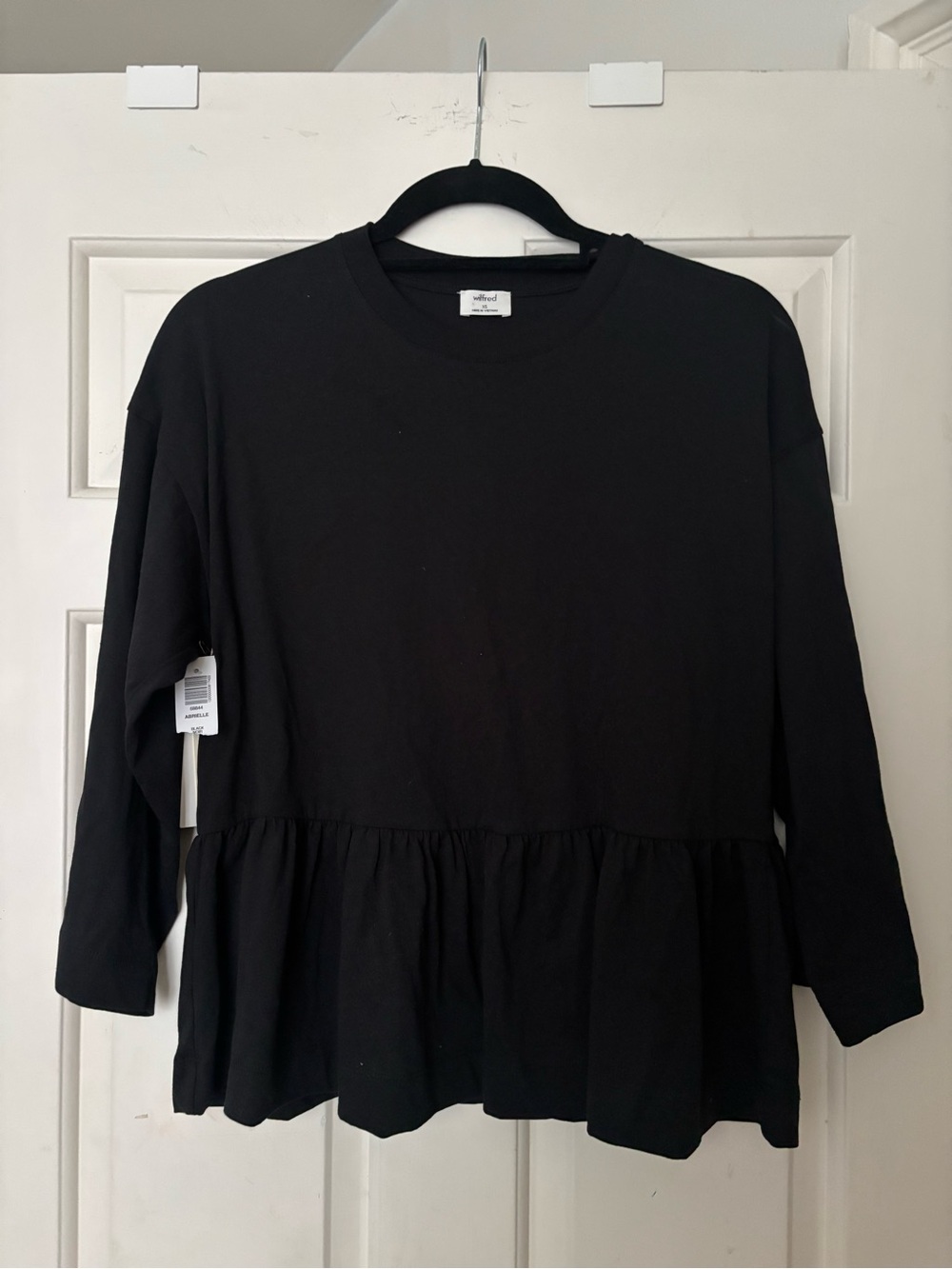 Wilfred Black Peplum Long-Sleeve Cotton Top